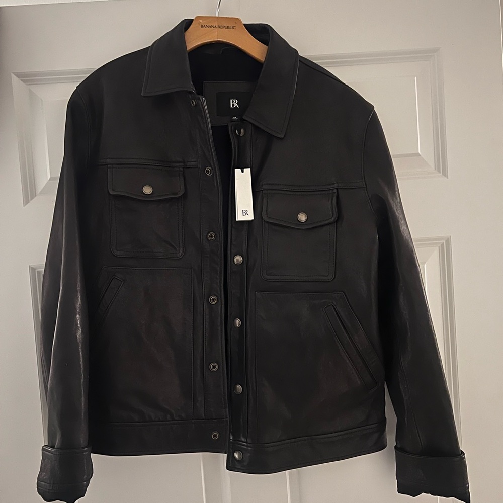 Banana Republic Leather Trucker Jacket NWT